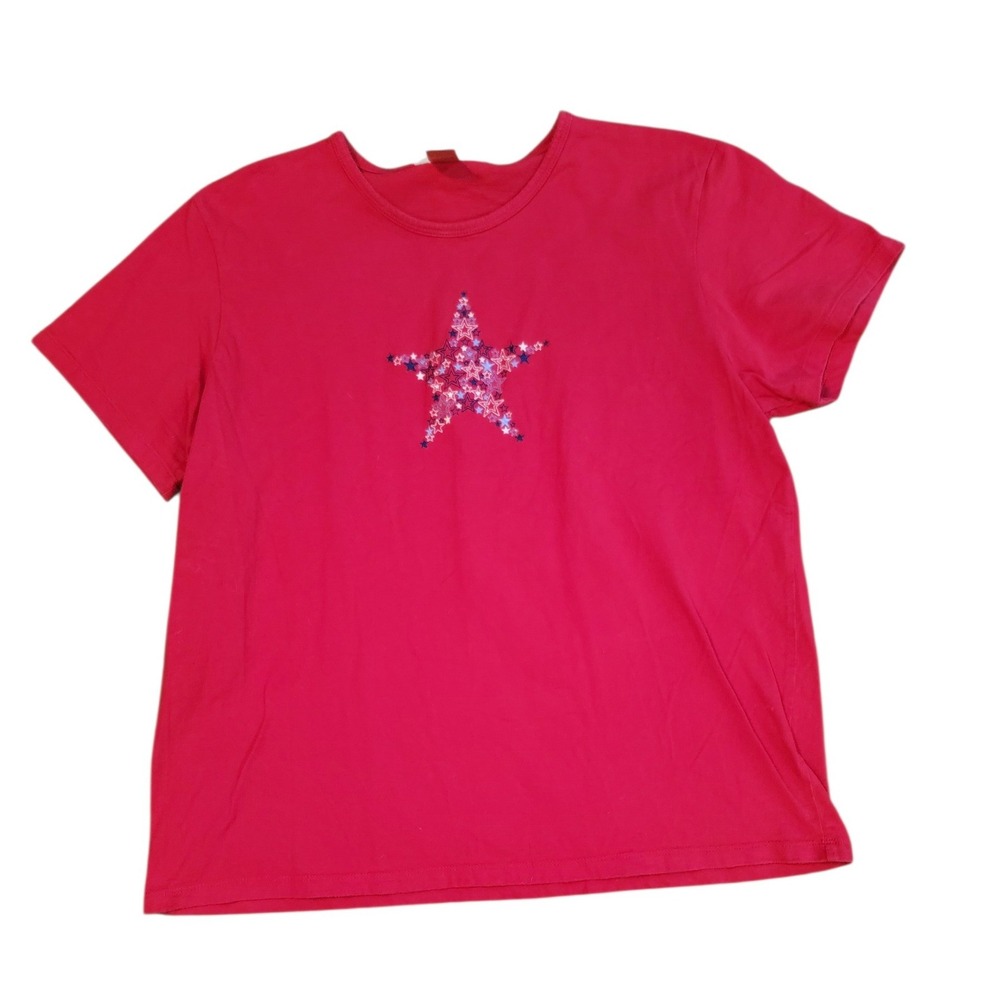 Red Womens lot of 2 Tops Floral Print Star Sequin Short Sleeve T-Shirts Size XL - Picture 4 of 11
